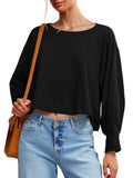 Lantern Sleeve Crewneck Crop Top