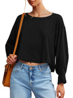 Lantern Sleeve Crewneck Crop Top
