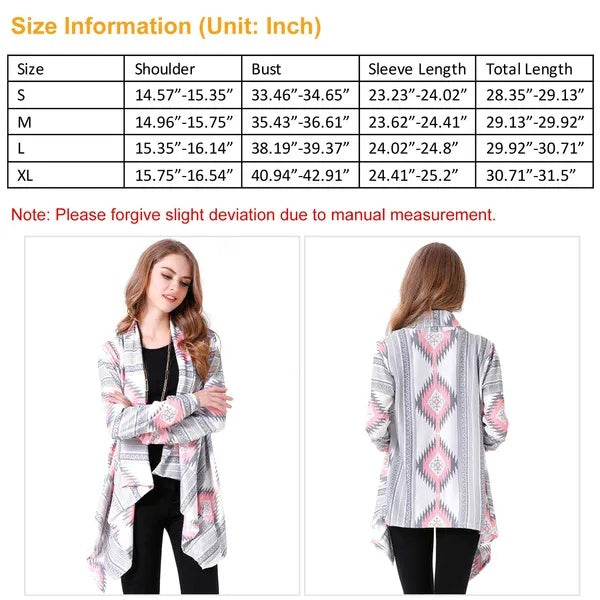 Open-Front Geometric Shawl Neck Cardigan