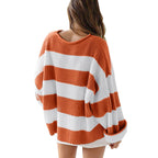 Oversized Batwing Sleeve Striped Knit Sweater