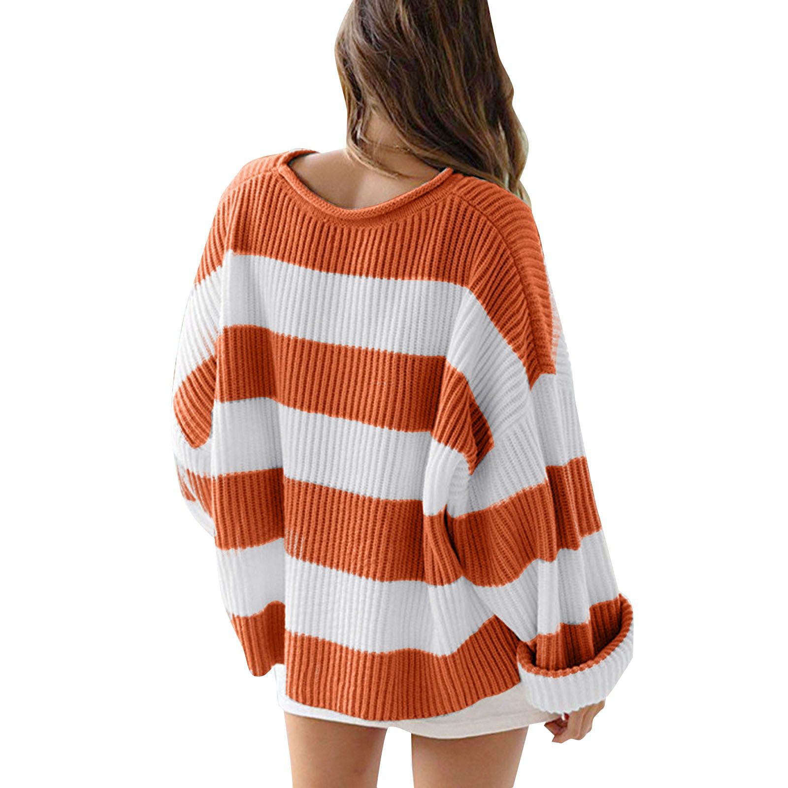 Oversized Batwing Sleeve Striped Knit Sweater