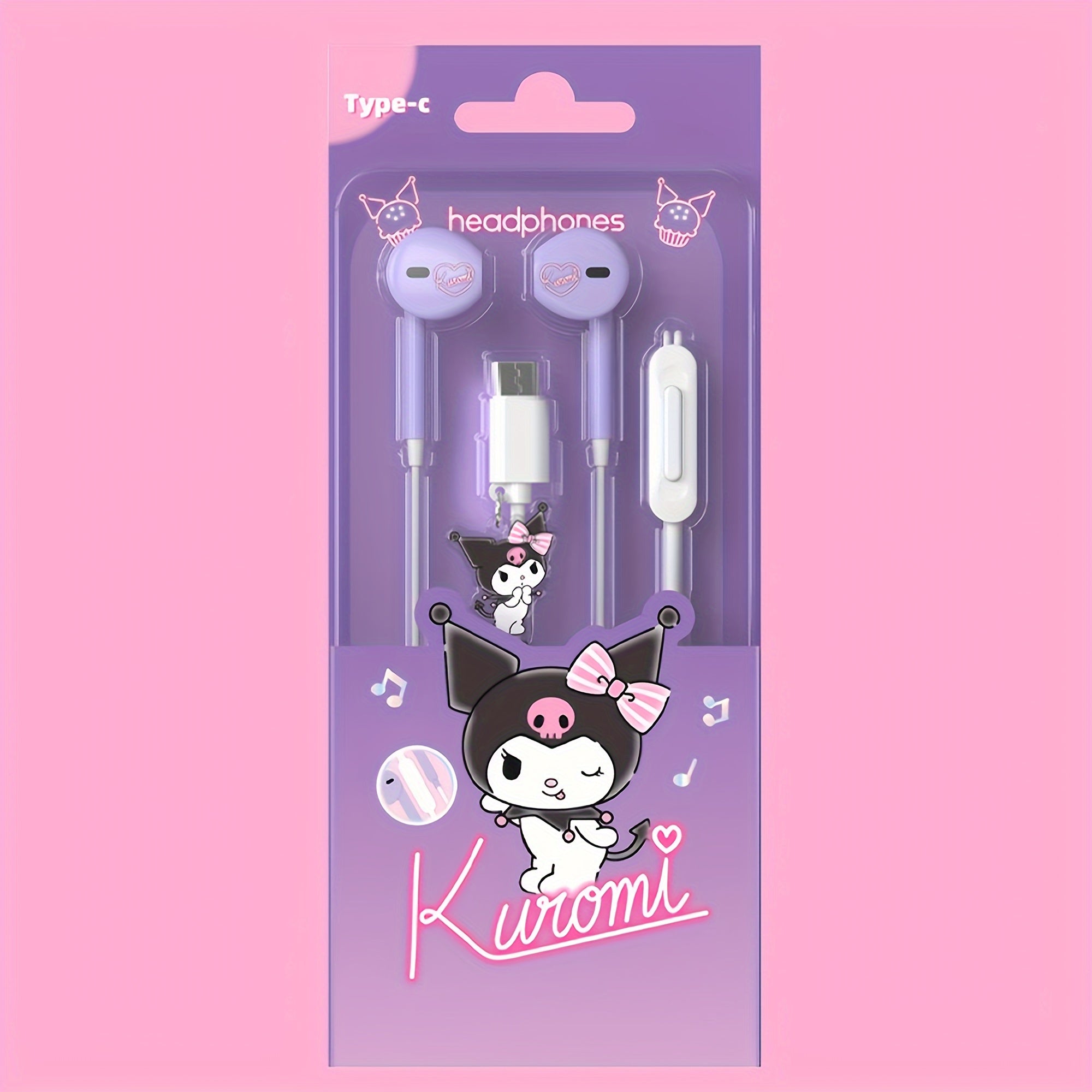 [4pcs Hello Kitty In-Ear Headphones] 4pcs/set Cute Cartoon-Themed In-Ear Wired Headphones with Acrylic Pendant & Print, Comfortable Fit, Easy Control Button, Type-C Connector, Ideal for Daily Use, Holiday & Graduation Gifts -