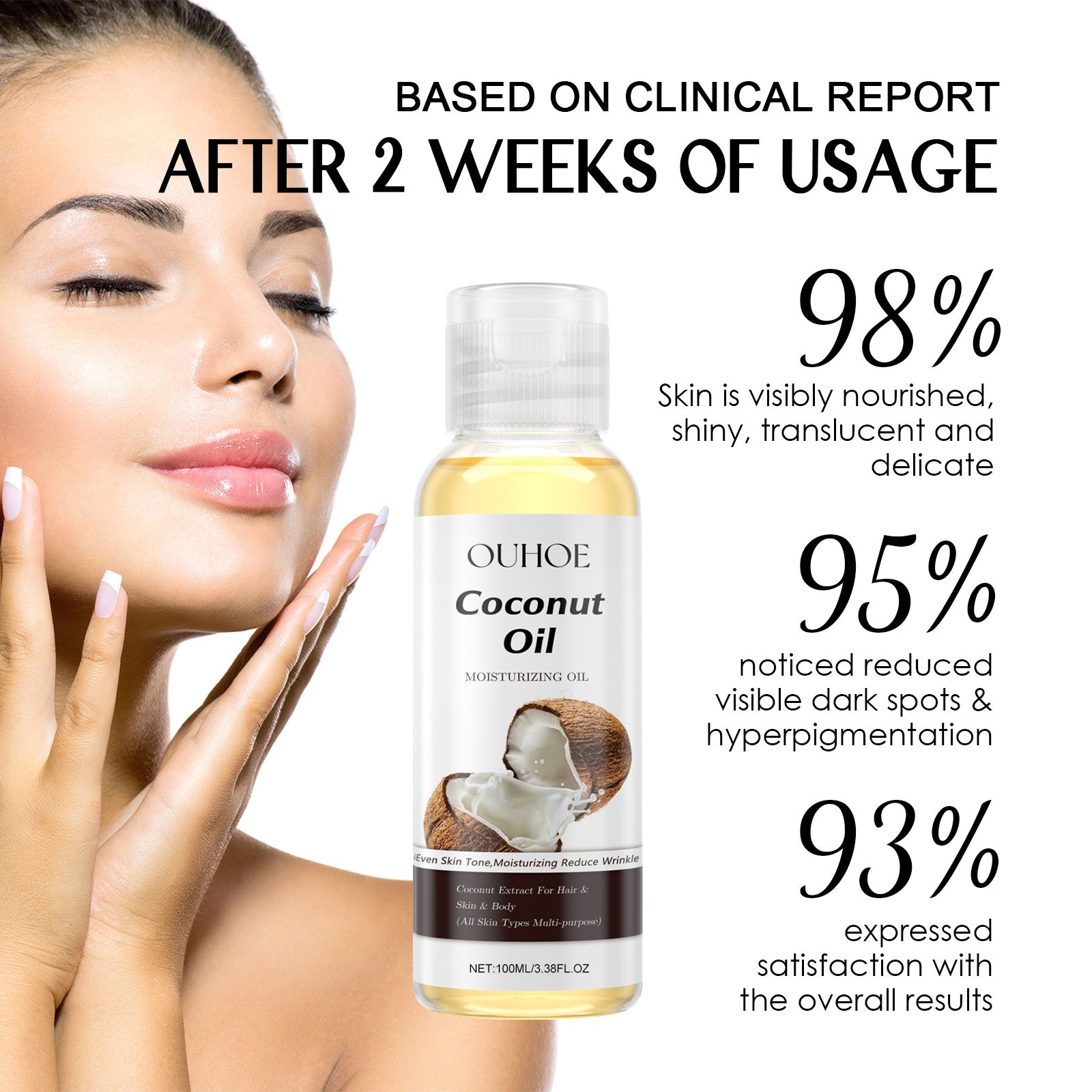OUHOE Coconut Essential Oil Hydrates And Moisturizes Skin, Facial Body Whitening, Moisturizing Hair Care Essential Oil