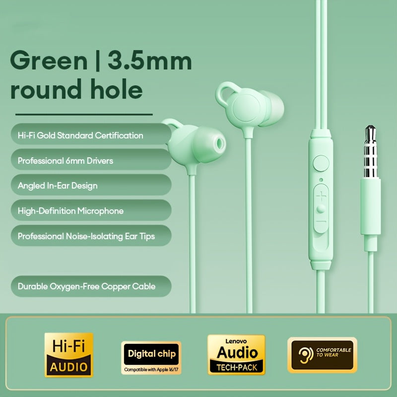 Lenovo YF44 3.5mm Comfort-Fit Wired Earphones | Ideal for Relaxation and Daily Use, Features Cloud-Like Silicone Material and 6mm High-Definition Speaker, Perfect for Indoor Rest and Long-Time Comfort