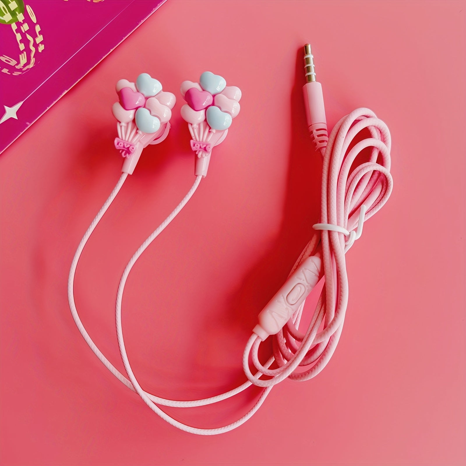 DIY cute strawberry shape pink wired headset,3.5mm socket compatible with all 3.5mm interface equipment,Built-in HD microphone,Stereo high-definition call mobile phone headset, durable round cable,comfortable earplugs,Suitabl