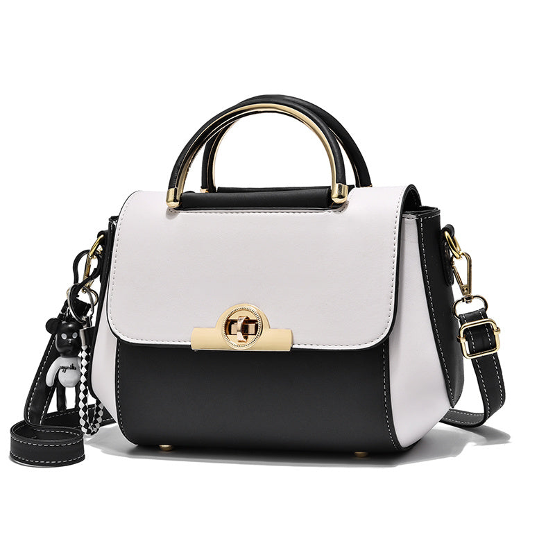 Elegant Retro Colorblock PU Leather Crossbody Bag with Top Handle