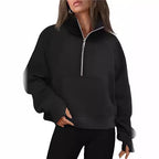 Loose Half-Zip Fleece-Lined Sweater Pullover