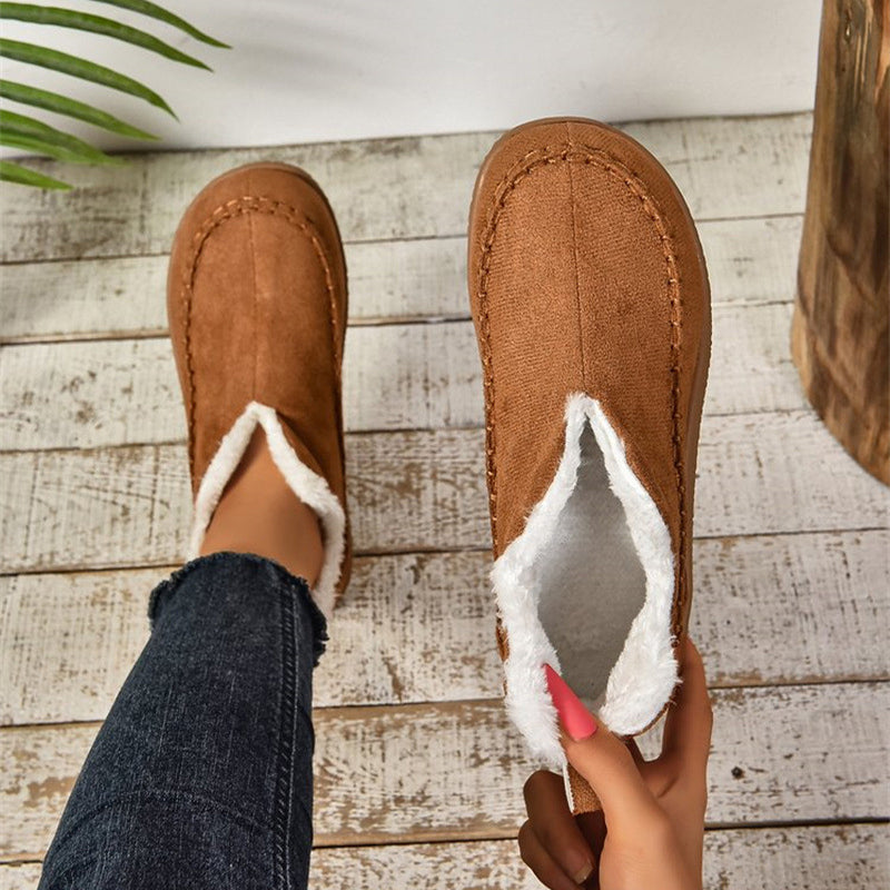 Fashion V-Cut Plush Winter Ankle Boots with Faux Suede Finish