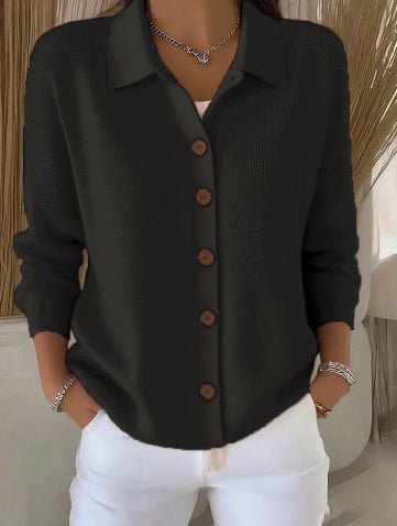 Button-Front Lapel Sweater Cardigan