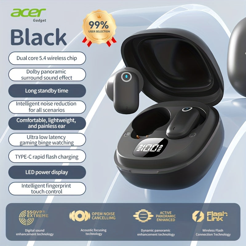 The New Acer 2025 TWS Wireless Earbuds Feature Deep Bass Stereo Sound And Call Noise Reduction, with an Extended Battery Life. They Are Semi-In-Ear, Suitable for Sports And Running