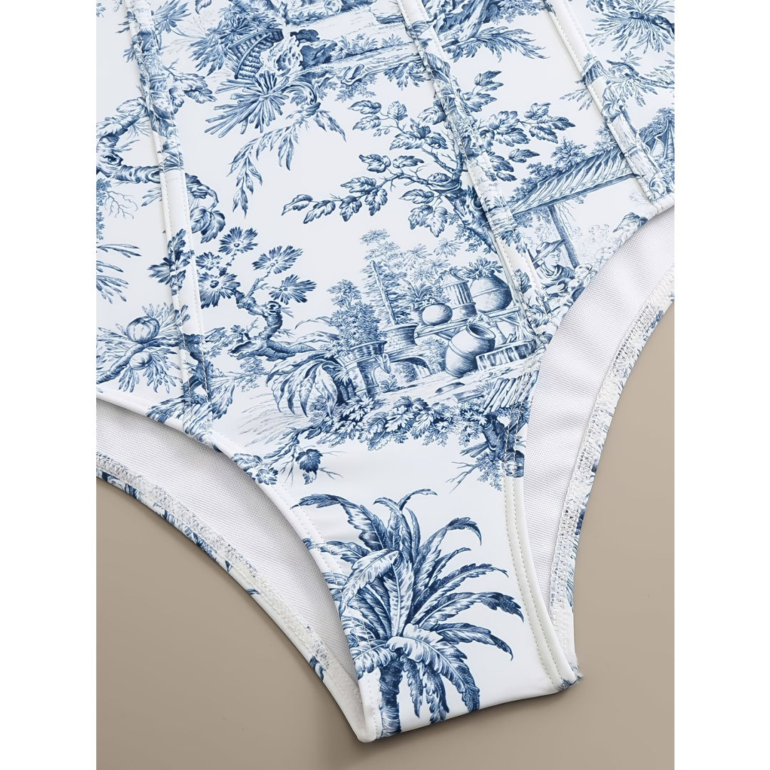 Toile de Jouy Swimsuit & Sarong Set