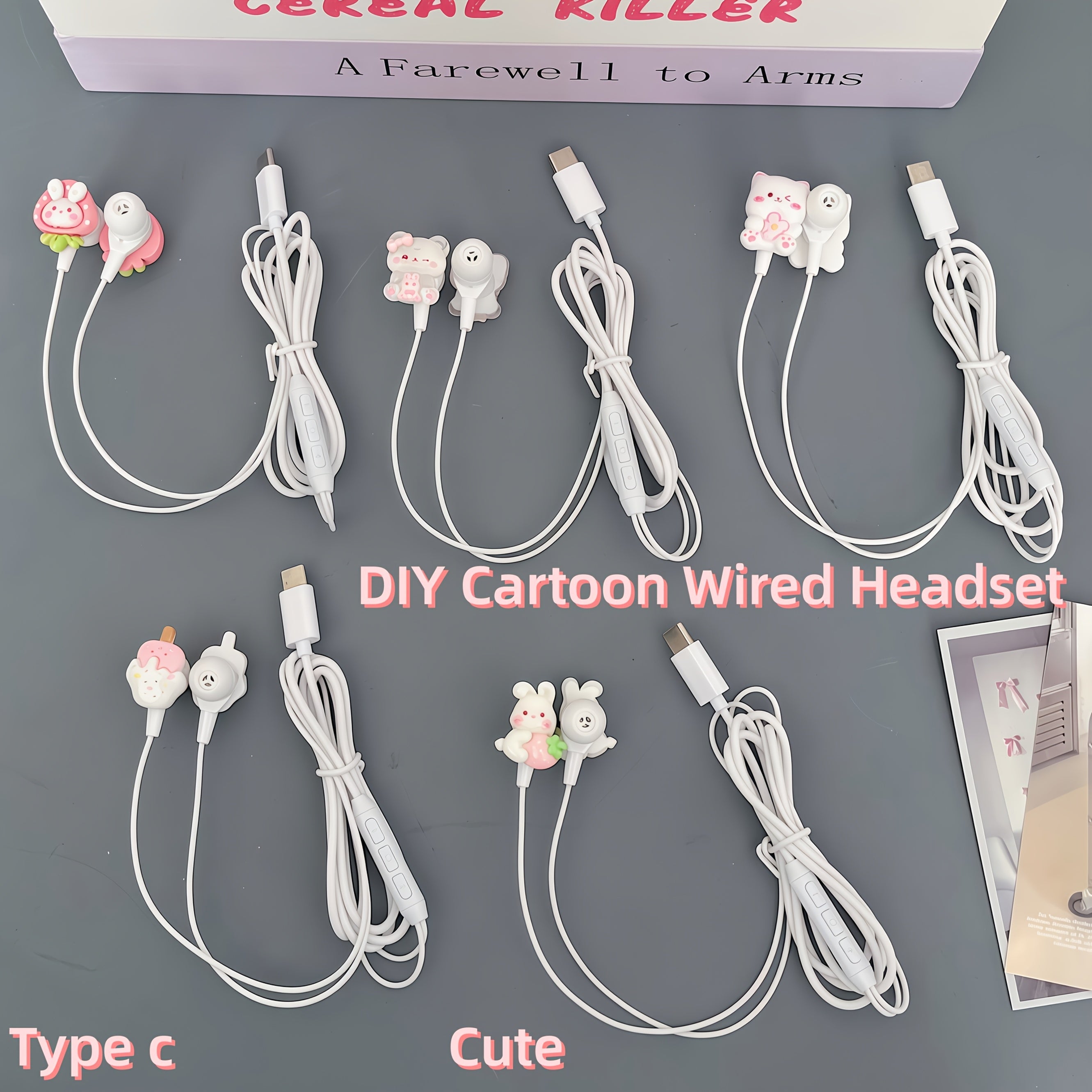 DIY Cartoon Wired Headphones Built-in Microphone & Volume Adjustment,Type-c Smart Fully Compatible Version In-Ear Headphones,Direct Plug-in Function, HD Calling, Suitable for Music, Student,Cell Phone Headphones,Birthday Gift