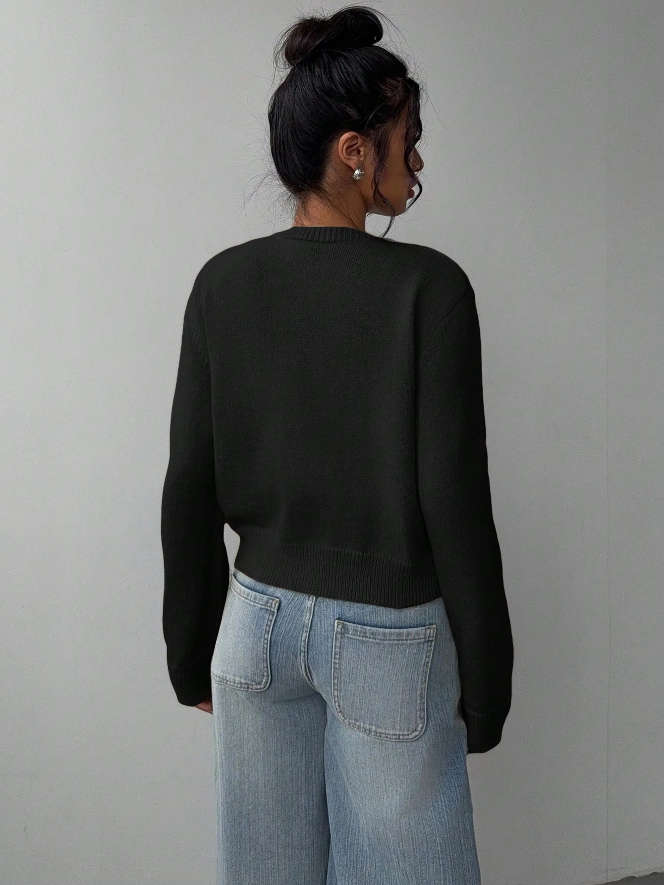 Chic Round Neck Slim Knit Cardigan