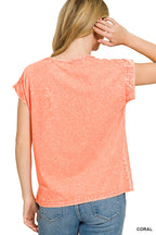 Zenana Halo Snow Washed Cuffed Short Sleeve Tee