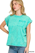 Zenana Halo Snow Washed Cuffed Short Sleeve Tee