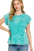 Zenana Halo Snow Washed Cuffed Short Sleeve Tee