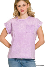 Zenana Halo Snow Washed Cuffed Short Sleeve Tee