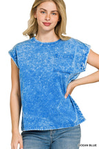 Zenana Halo Snow Washed Cuffed Short Sleeve Tee