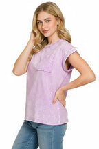 Zenana Halo Snow Washed Cuffed Short Sleeve Tee