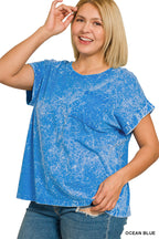 Zenana Halo Snow Washed Cuffed Short Sleeve Tee