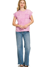 Zenana Halo Snow Washed Cuffed Short Sleeve Tee
