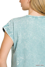 Zenana Halo Snow Washed Cuffed Short Sleeve Tee
