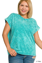 Zenana Halo Snow Washed Cuffed Short Sleeve Tee