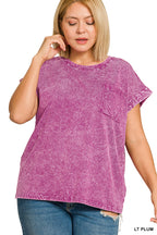 Zenana Halo Snow Washed Cuffed Short Sleeve Tee