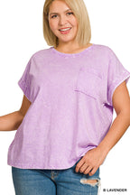 Zenana Halo Snow Washed Cuffed Short Sleeve Tee