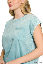 Zenana Halo Snow Washed Cuffed Short Sleeve Tee