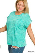 Zenana Halo Snow Washed Cuffed Short Sleeve Tee