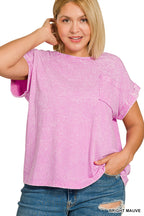 Zenana Halo Snow Washed Cuffed Short Sleeve Tee