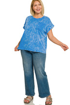 Zenana Halo Snow Washed Cuffed Short Sleeve Tee