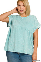Zenana Halo Snow Washed Cuffed Short Sleeve Tee