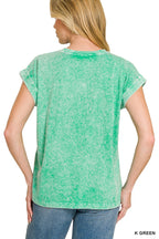 Zenana Halo Snow Washed Cuffed Short Sleeve Tee
