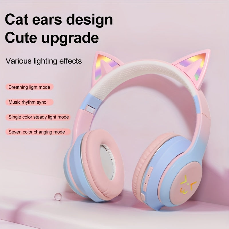 Wireless Cat Ear Gaming Headset with Surround Sound, Suitable for PC and Laptops, Voice Communication | Vibrant RGB Lighting | Over-Ear Headband, Gaming Headset, Ideal for Gifting