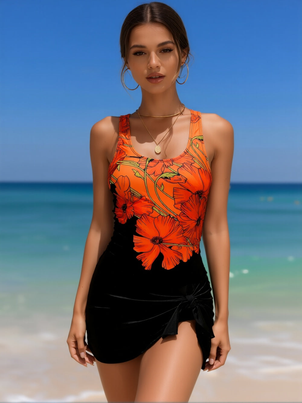 Sunset Floral One-Piece Swim Dress