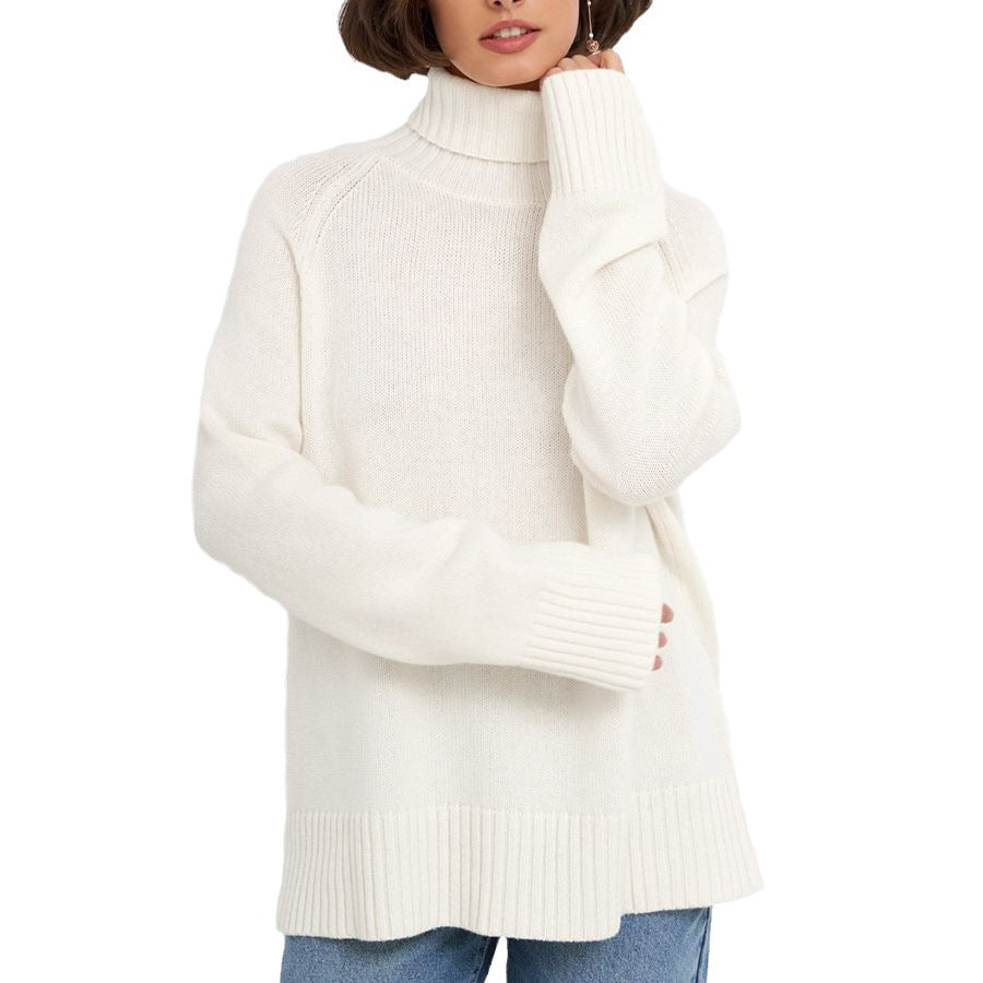 Solid-Color Raglan Sleeve Turtleneck Sweater