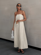 High-Waisted Linen Strapless Bandeau Dress