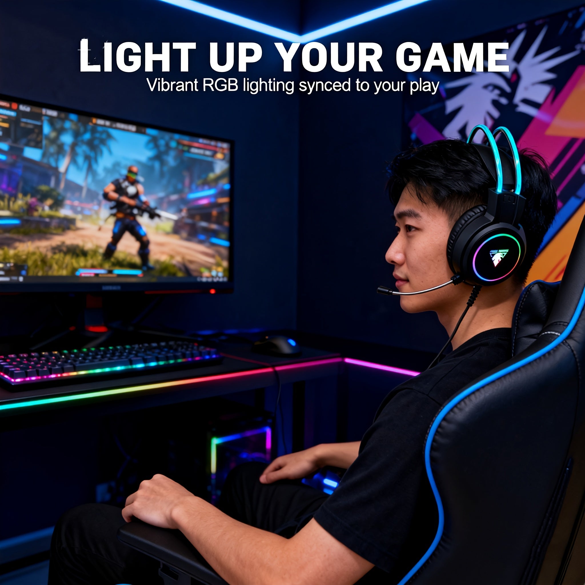 Gaming Headset with RGB Lighting, Cat Ear Design, HD Microphone, 3.5mm Jack, Soft Ear Cups for Comfort, Suitable for PC Gaming