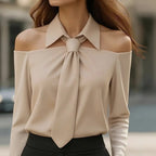 Halter Neck Cold-Shoulder Lapel Blouse