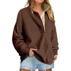 Floral Accent Buttoned Stand-Collar Pullover