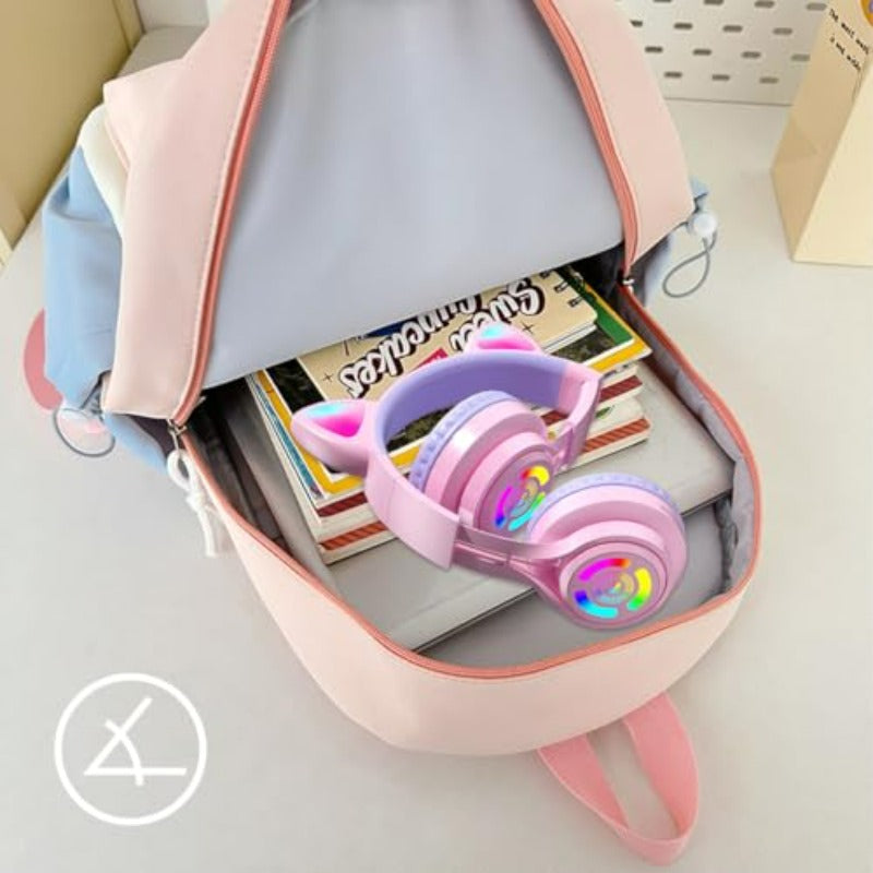Cat Ear Gaming Headphones Wireless Bluetooth V5. 3 LED Lights Pink and Purple with Microphone