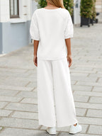 V-Neck Lounge Set with Wide-Leg Trousers