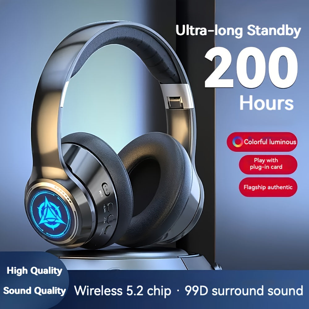 Wireless Gaming Headphones Featuring Active Noise Cancellation, LED Ambient Lighting, Foldable And Adjustable Design, Extended Standby Time, 9D Surround Sound, Made of Plastic, Volume Control, 3.5Mm Jack, Compatible with Tabl