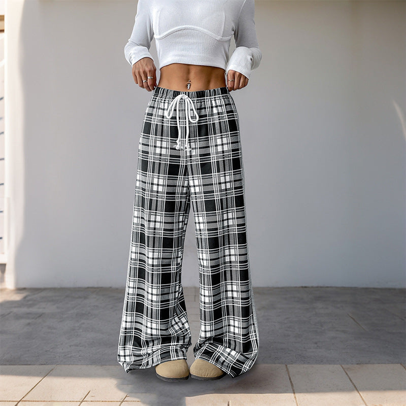 Plaid High-Waist Wide-Leg Pants
