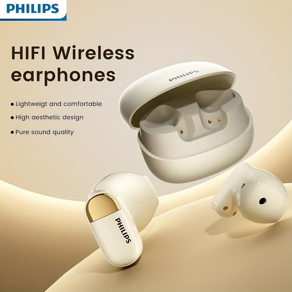 Philips Bt5.4 Wireless In-Ear Headphones | Noise Cancellation, Volume Control, Condenser Microphone, 400Mah Rechargeable Case, Type-C Fast Charging, Semi-Open-Back Design, Compatible With Cellphones For Gaming, No Cable Neede
