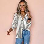 Classic Polo Collar Striped Long Sleeve Shirt