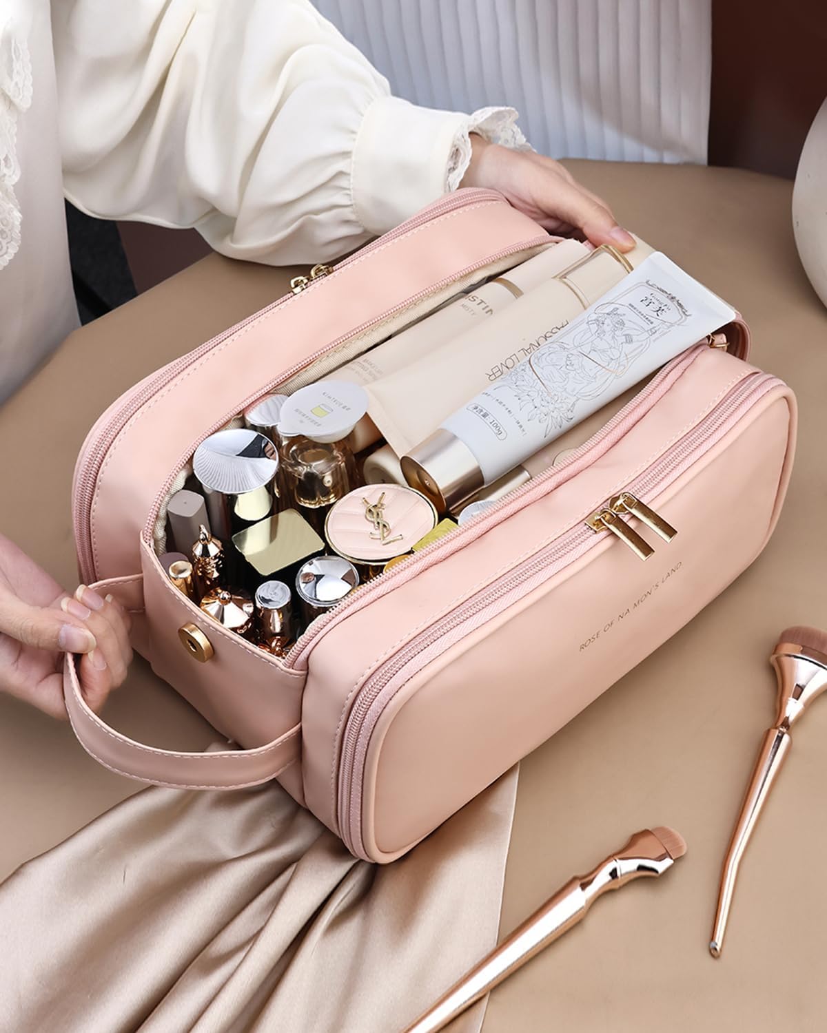 Large Capacity Waterproof PU Leather Travel Makeup Bag Organizer