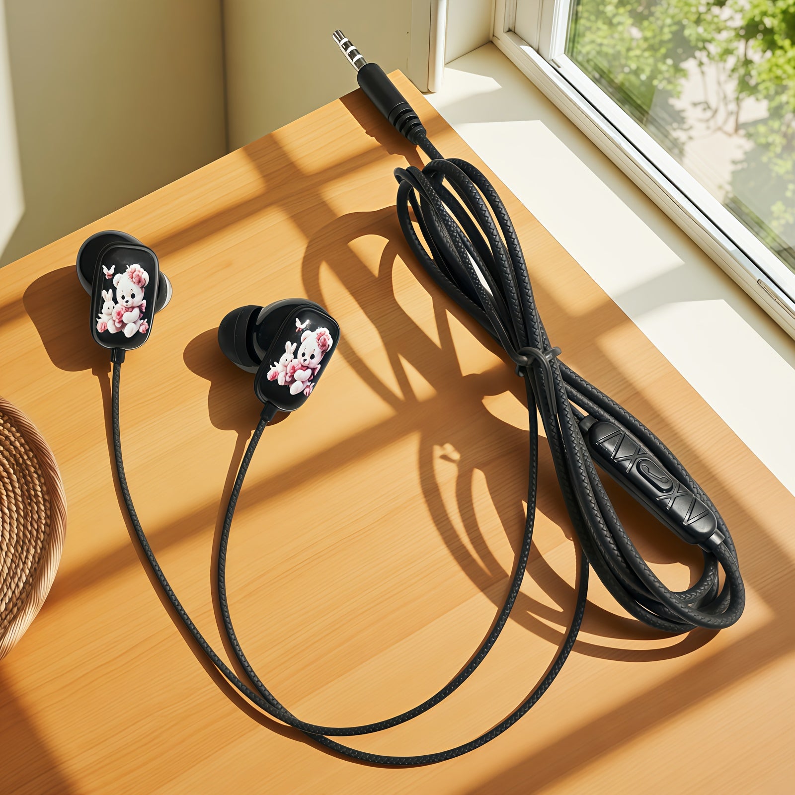 Novel Design Cute Bear Wired Headset,HD Sound Quality Music Headset with Microphone,Compatible with All 3.5mm Interface Devices,fun In-ear Call Headphones, Music Headphones,lightweight Design,stereo Sound Quality,suitable for